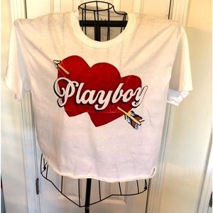 PLAYBOY WOMEN’s CROP TOP WITH RED LETTERING SIZE L